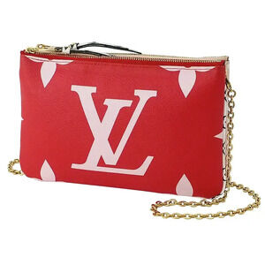 Louis Vuitton Pochette Double Zip Giant Shoulder Bag Leather Red Pink